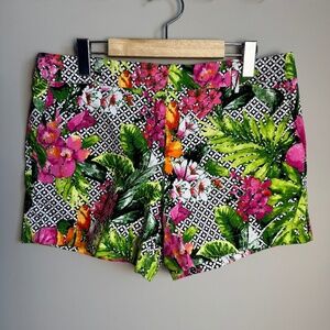 Cynthia Rowley Women's 10 Floral Forest Chino‎ Shorts Bright Multicolor Stretch